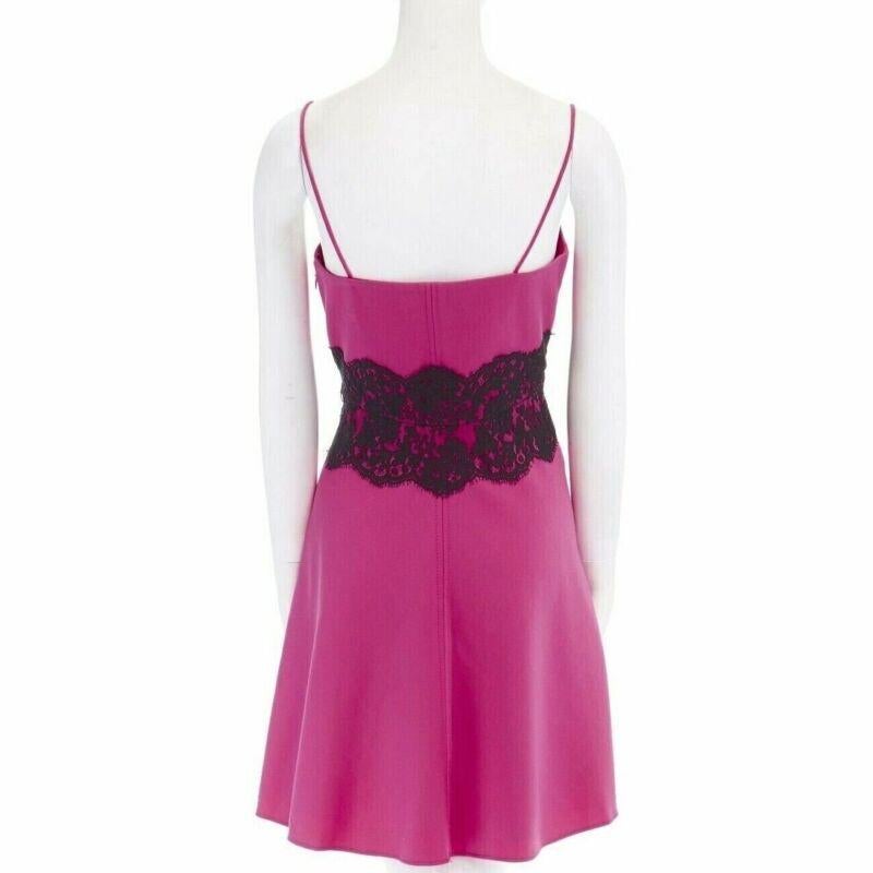 VALENTINO pink wool blend black lace trimmed waist flared skirt dress IT42 M For Sale 2