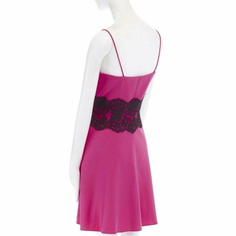 VALENTINO pink wool blend black lace trimmed waist flared skirt dress IT42 M For Sale 3