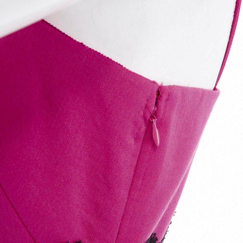 VALENTINO pink wool blend black lace trimmed waist flared skirt dress IT42 M For Sale 4
