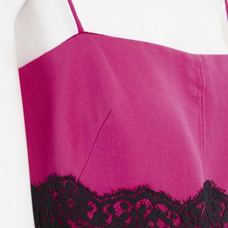 VALENTINO pink wool blend black lace trimmed waist flared skirt dress IT42 M For Sale 5