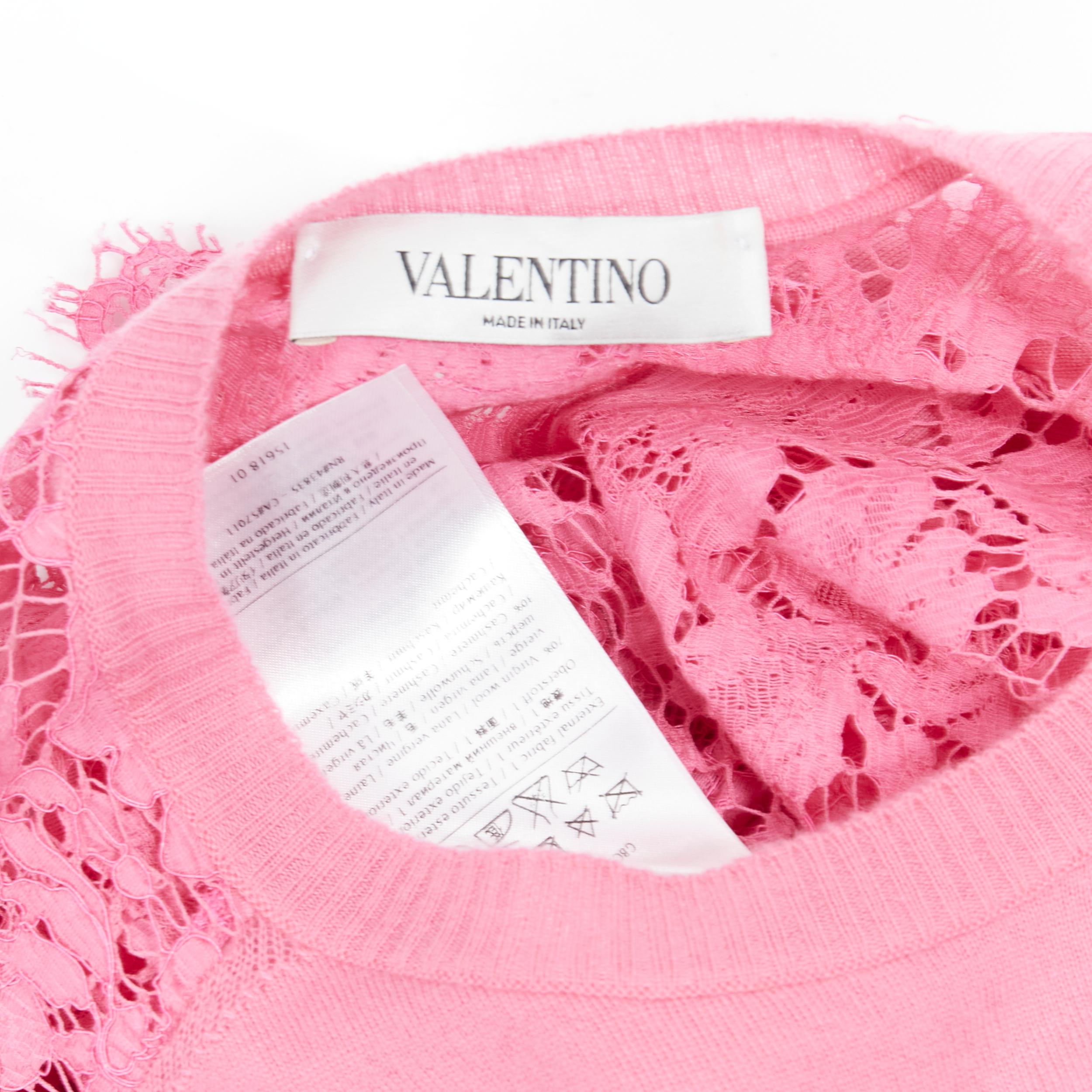 VALENTINO pink wool cashmere floral lace back ribbon bow cropped sweater S 2