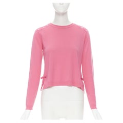 VALENTINO pink wool cashmere floral lace back ribbon bow cropped sweater S