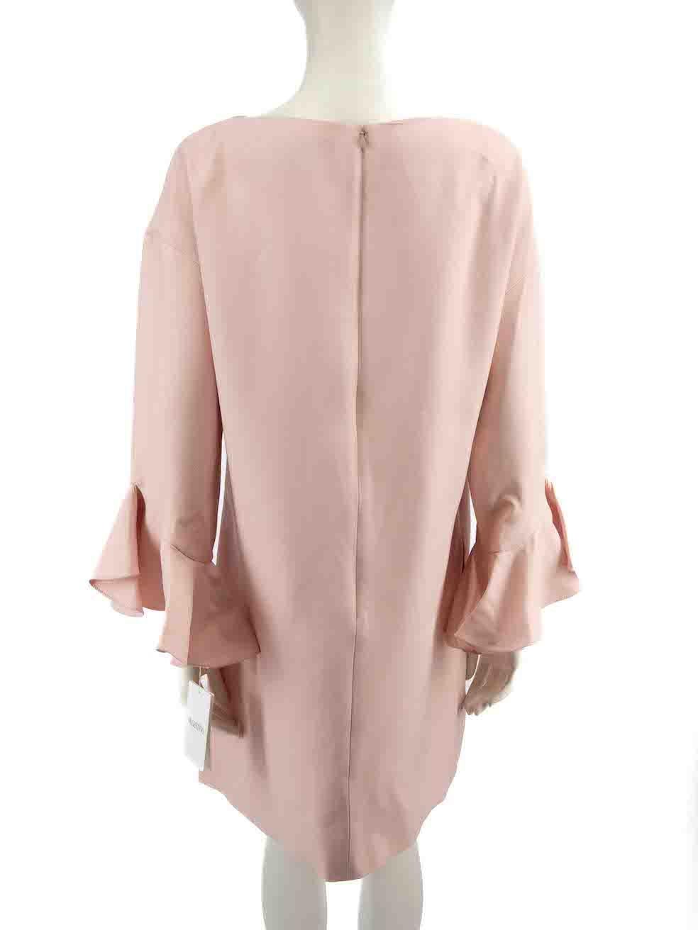 Valentino Pink Wool Ruffle Sleeve Dress Size XL In New Condition For Sale In London, GB