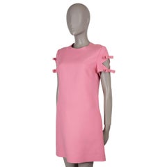 VALENTINO pink wool & silk 2023 BOW CREPE MINI Dress 44 L