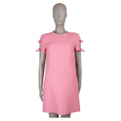 VALENTINO pink wool & silk 2023 BOW CREPE MINI Dress 44 L