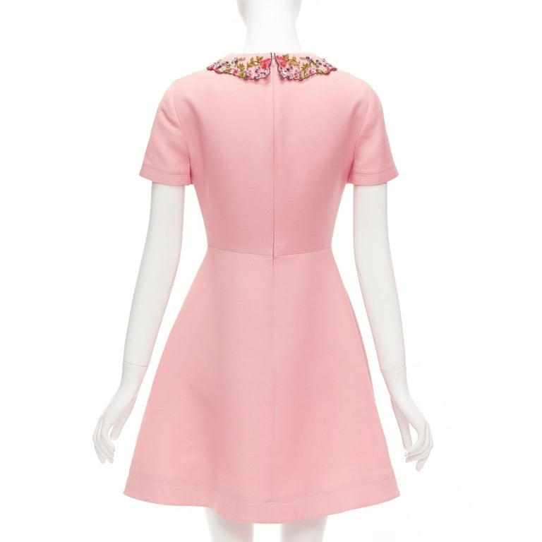 VALENTINO pink wool silk crepe sequin sheer collar fit flare mini dress UK6  XS at 1stDibs