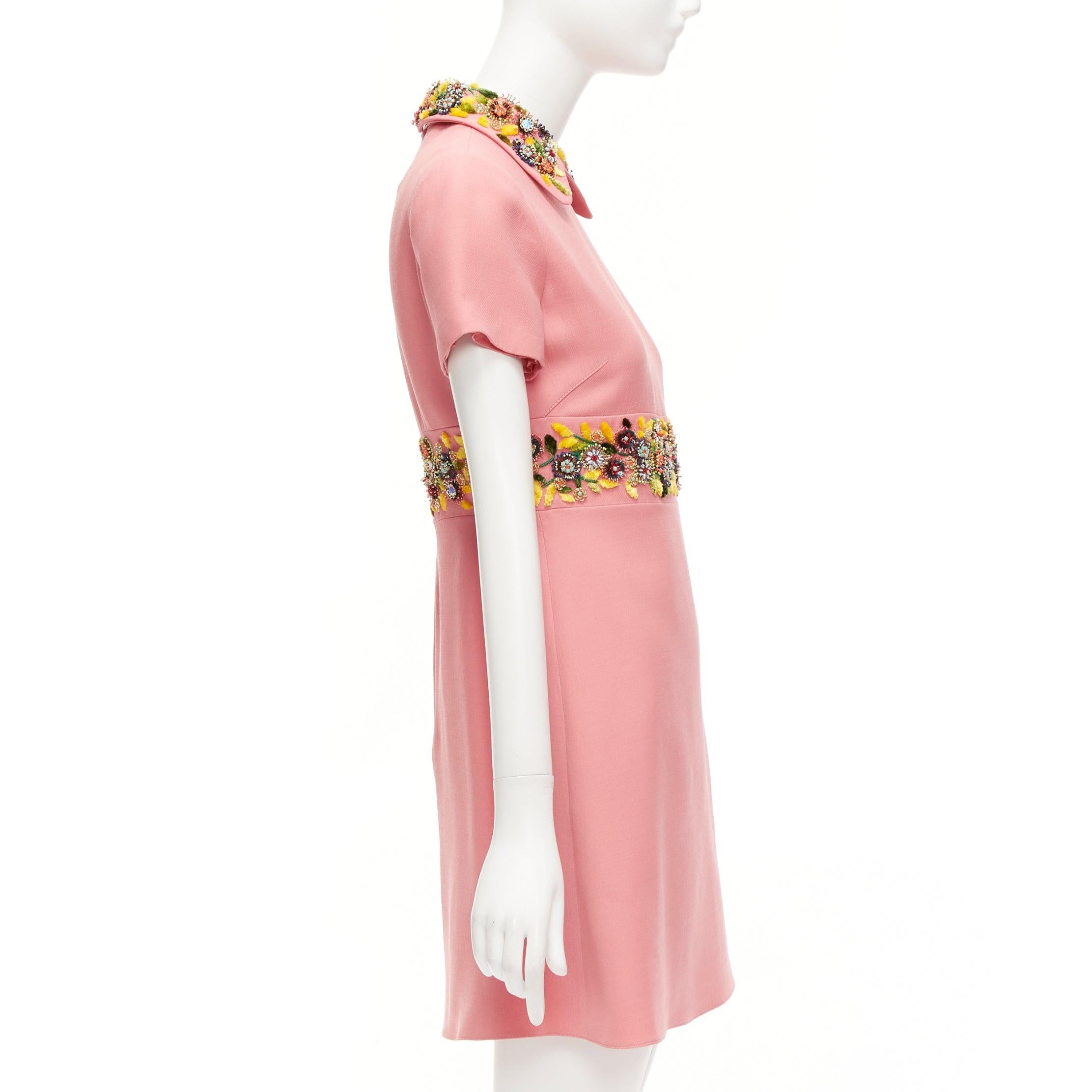 De las mujeres VALENTINO rosa amarillo cuentas multicolor cuello bordado cinturón vestido shift en venta