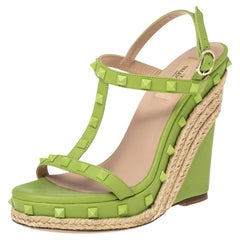 Valentino Pistachio Green Rockstud T-Strap Espadrille Wedge Sandals Size 38
