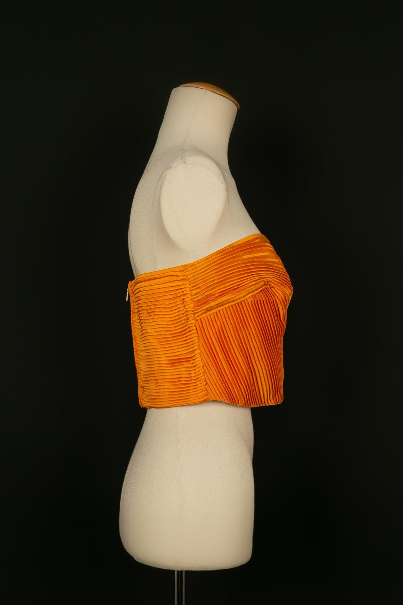 Women's Valentino Pleated Bustier Top in Orange Silk For Sale