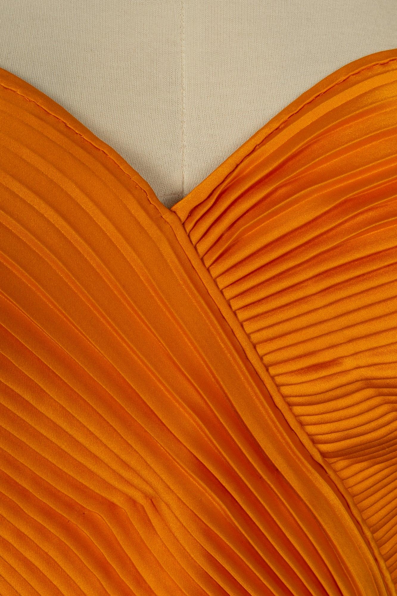 Valentino Pleated Bustier Top in Orange Silk For Sale 1