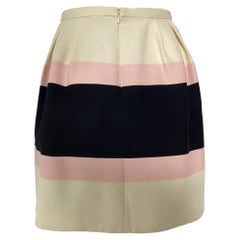 Valentino Pleated Striped Crepe Mini Skirt in Cream Wool
