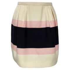 Valentino Pleated Striped Crepe Mini Skirt in Cream Wool
