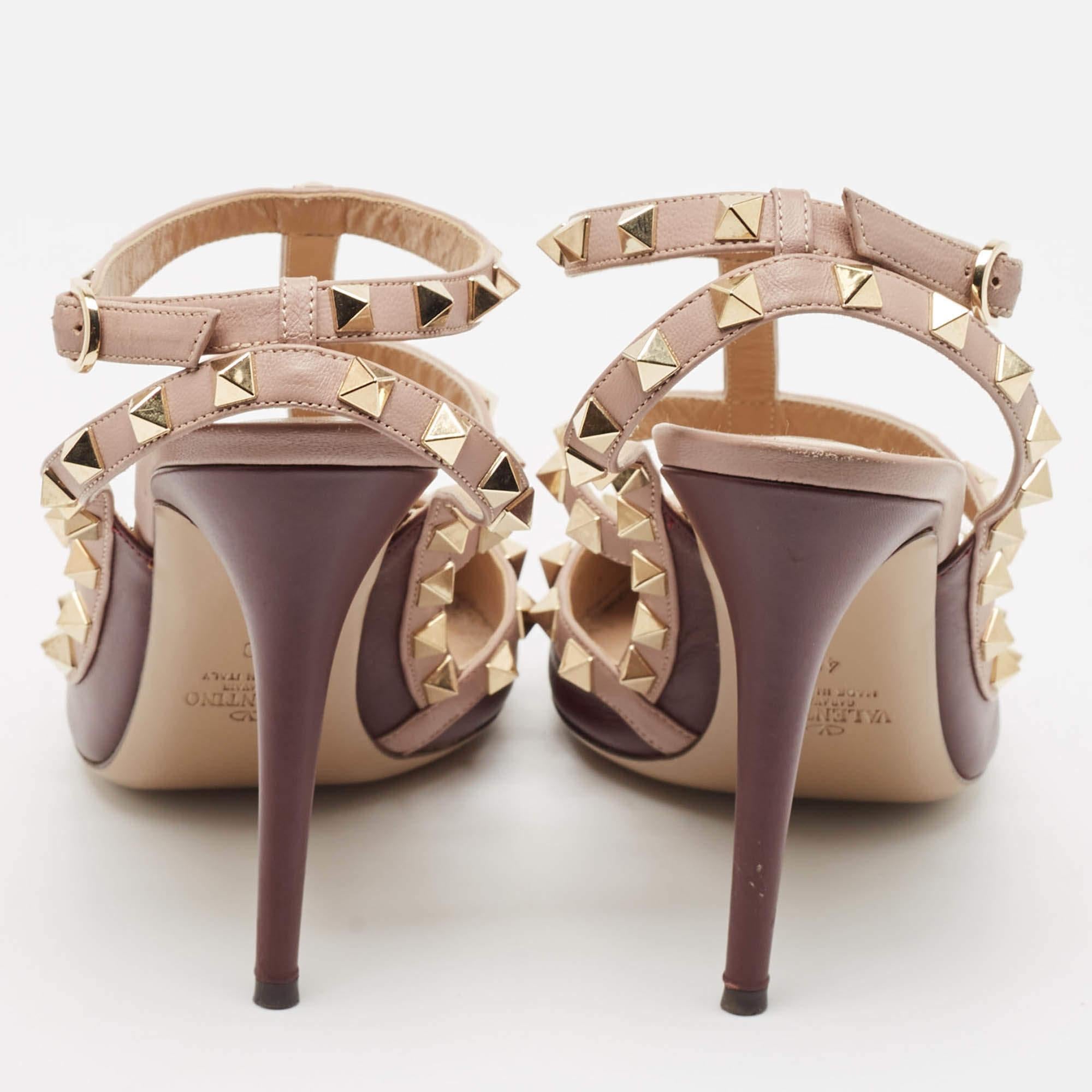 Valentino Pflaumenfarbene/Staubrosa Leder-Pumps mit Nieten und Knöchelriemen Größe 40 Damen