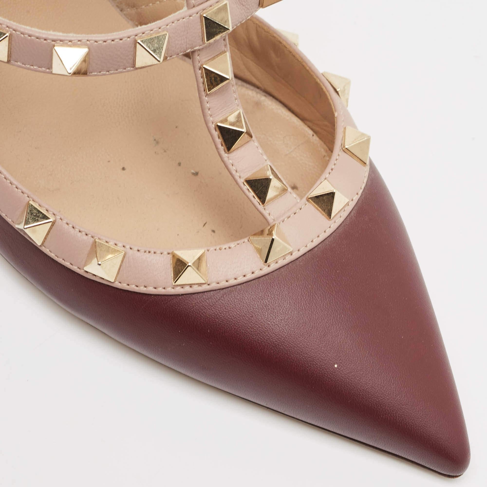 Valentino Pflaumenfarbene/Staubrosa Leder-Pumps mit Nieten und Knöchelriemen Größe 40 2