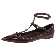 Valentino Plum Patent Leather Rockstud Ankle-Strap Ballet Flats Size 41