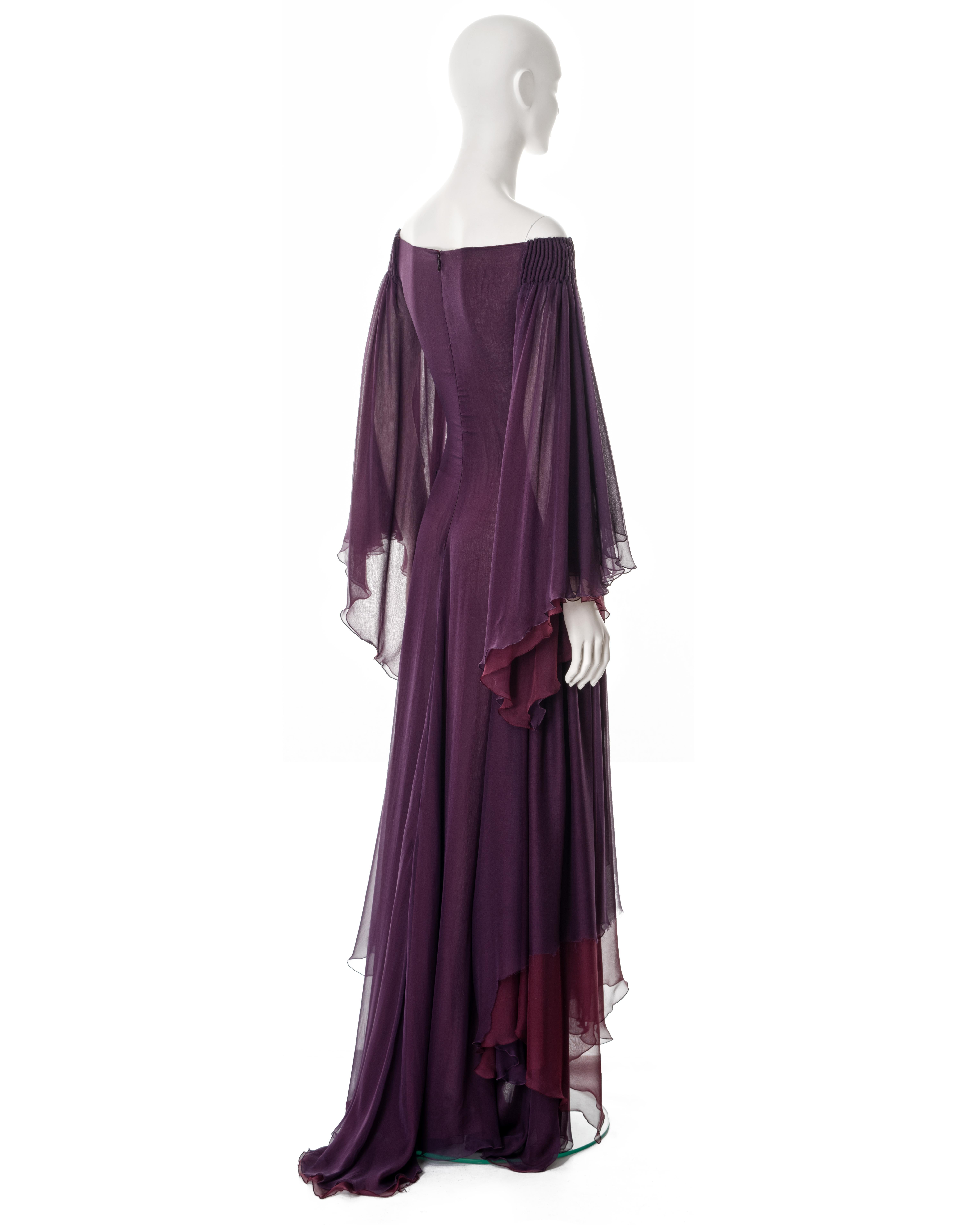 Valentino plum silk angel-sleeve evening dress, fw 2002 For Sale 5