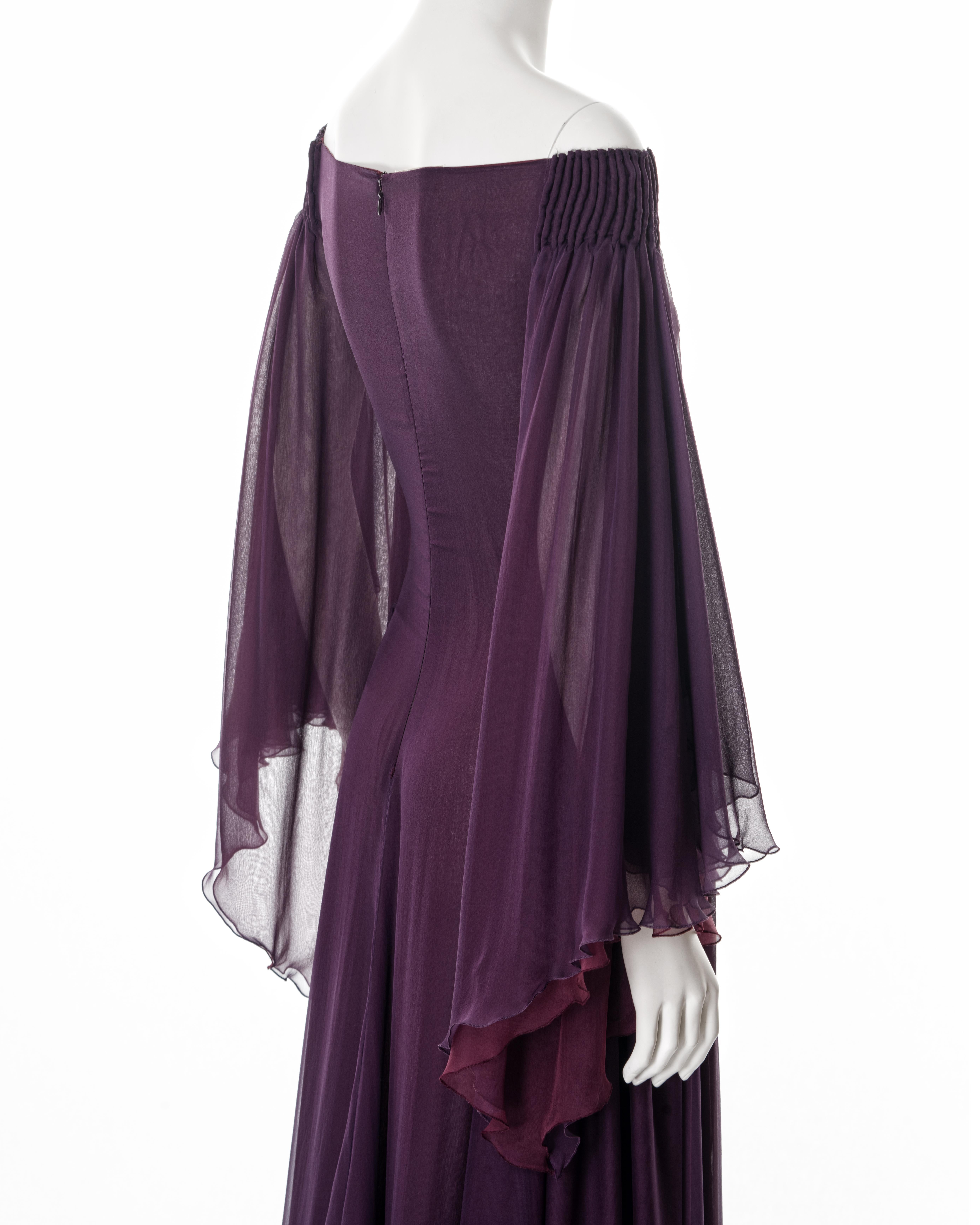 Valentino plum silk angel-sleeve evening dress, fw 2002 For Sale 7
