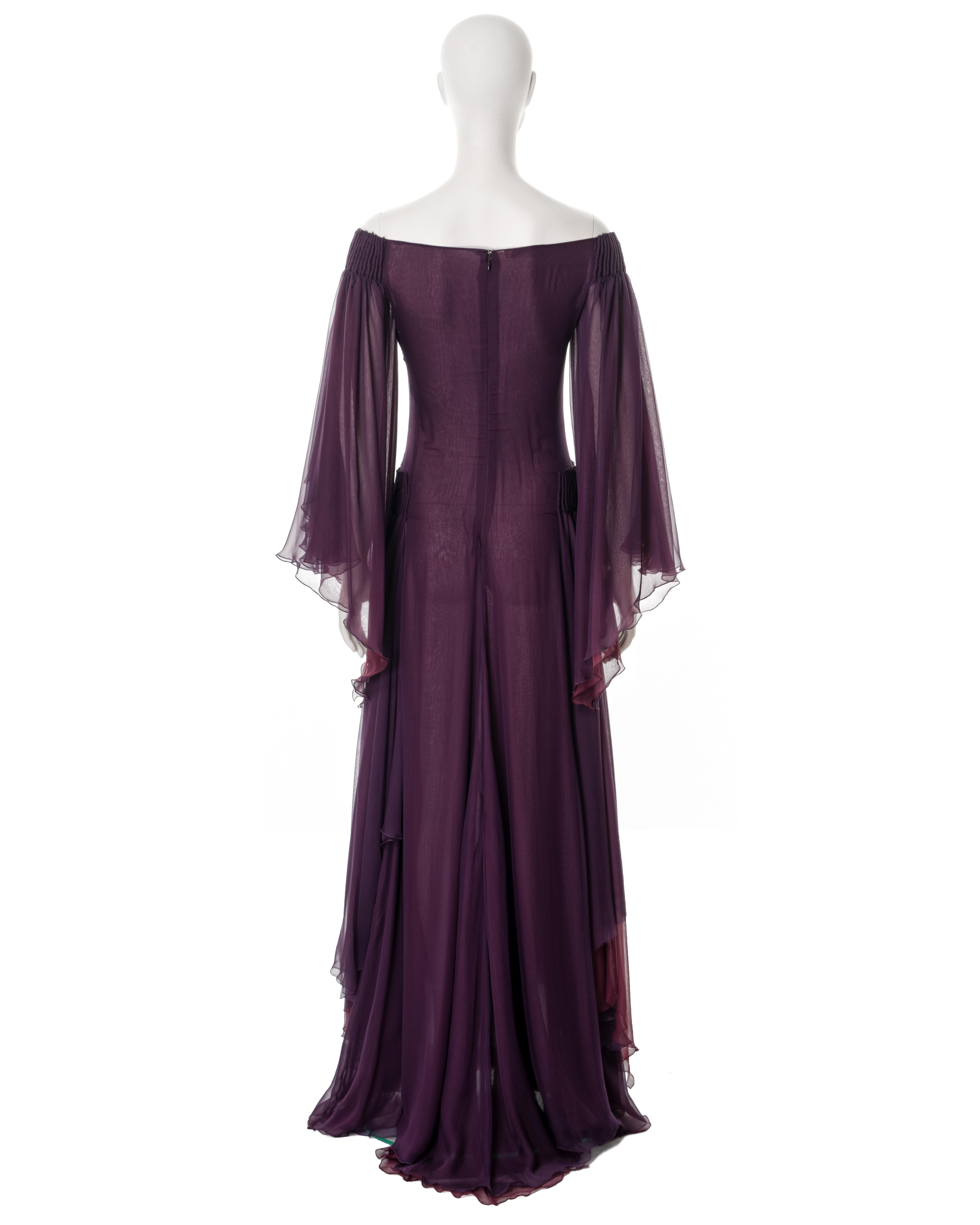 Valentino plum silk angel-sleeve evening dress, fw 2002 For Sale 8