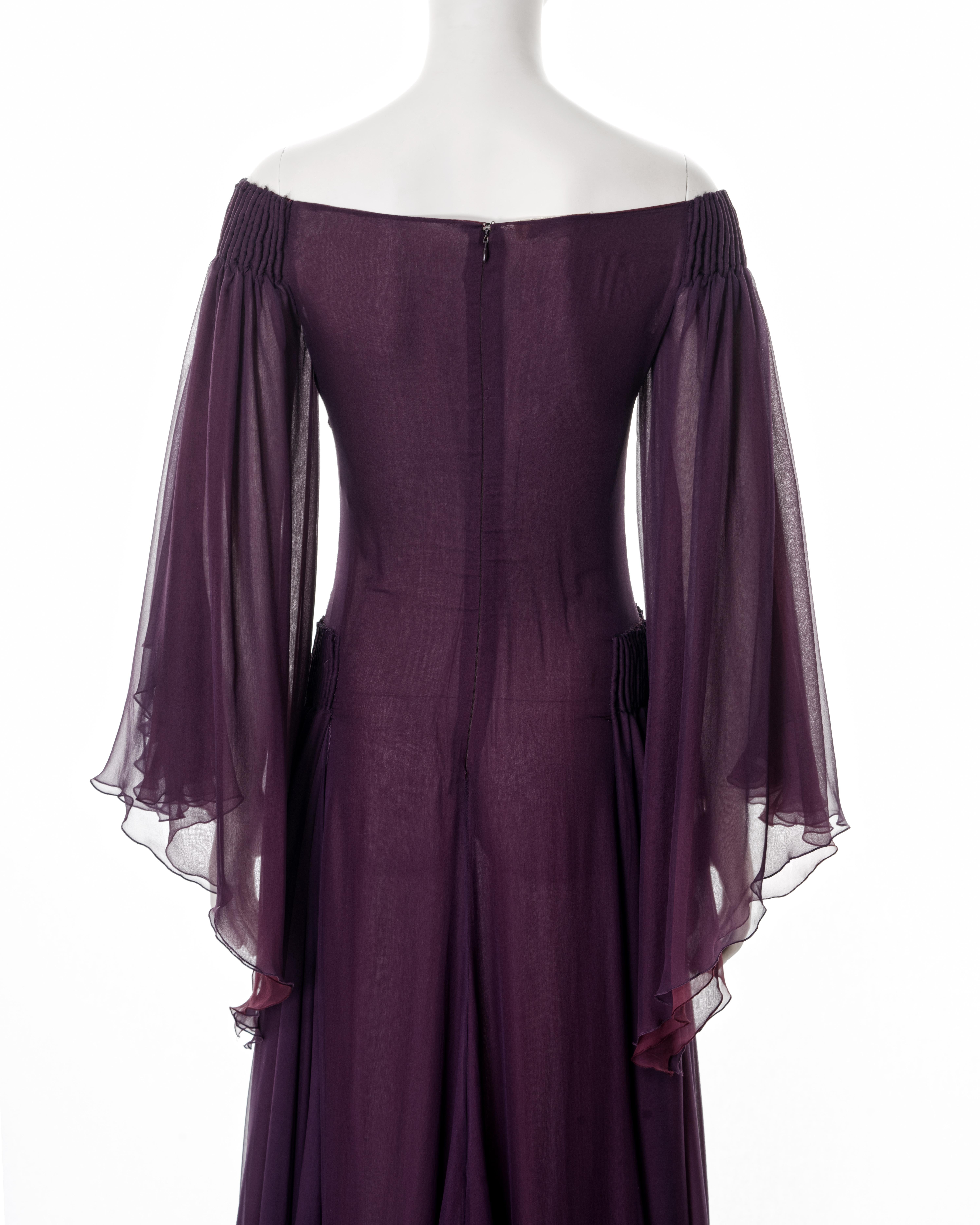 Valentino plum silk angel-sleeve evening dress, fw 2002 For Sale 9
