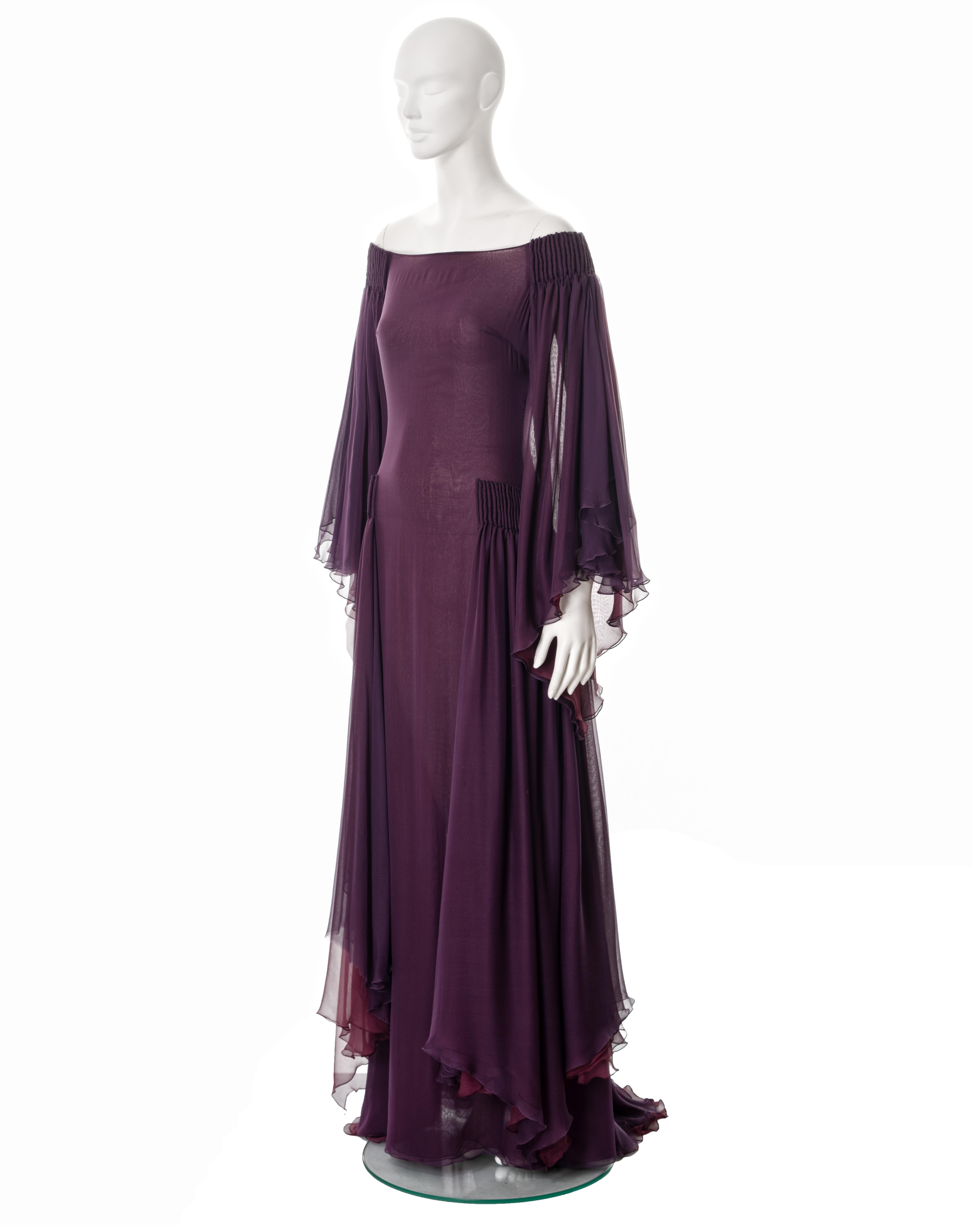 Valentino plum silk angel-sleeve evening dress, fw 2002 For Sale 9