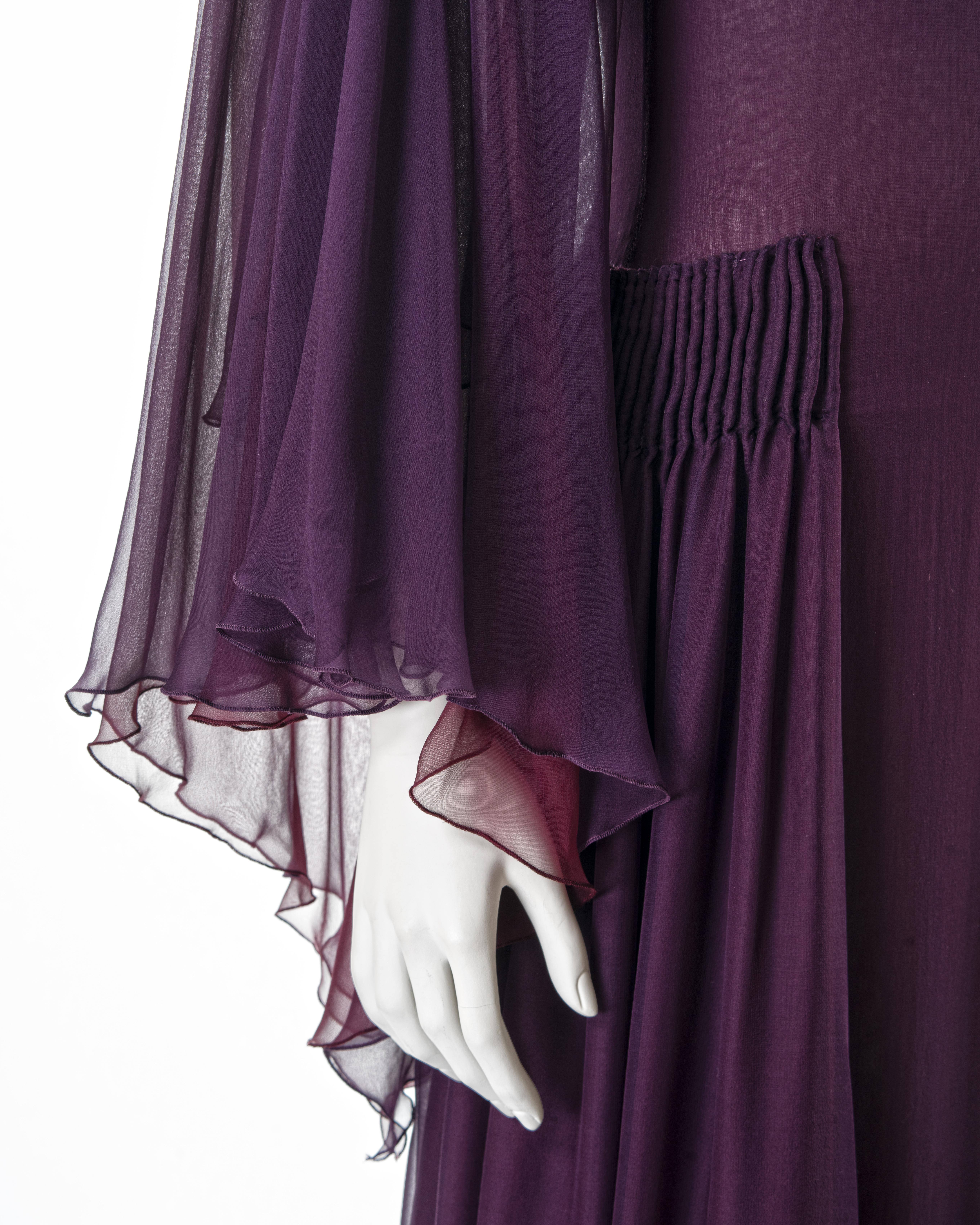Valentino plum silk angel-sleeve evening dress, fw 2002 For Sale 3