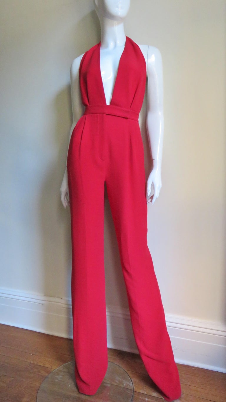 Deep V Plunge Plunge Halter Jumpsuit Casual Trousers