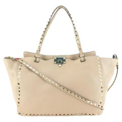 Valentino Poudre Beige Vitello Cuir Rockstud 2way Tote Bag 47v84s