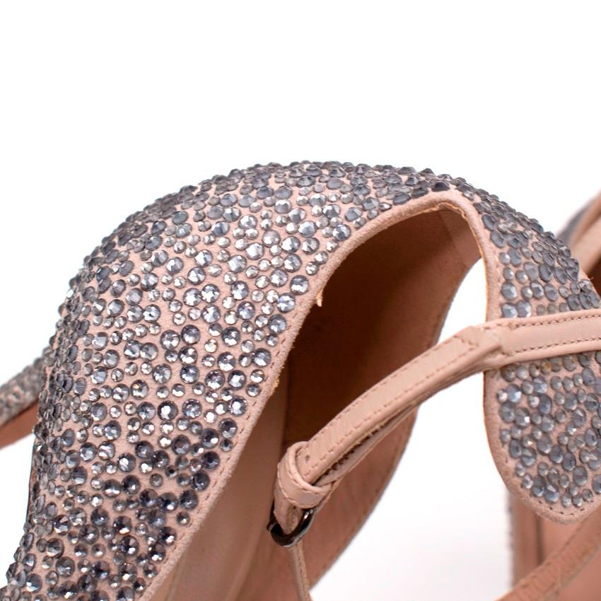 Valentino Poudre Leather Crystal Embellished Ankle Strap Pumps In Excellent Condition For Sale In London, GB