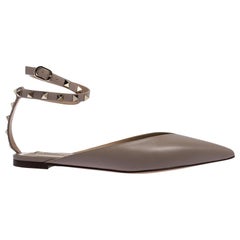 Valentino Poudre Leather Rockstud Ankle Wrap Ballet Flats Size 38.5