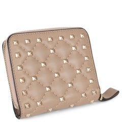VALENTINO Poudre nude leather ROCKSTUD SPIKE COMPACT Wallet
