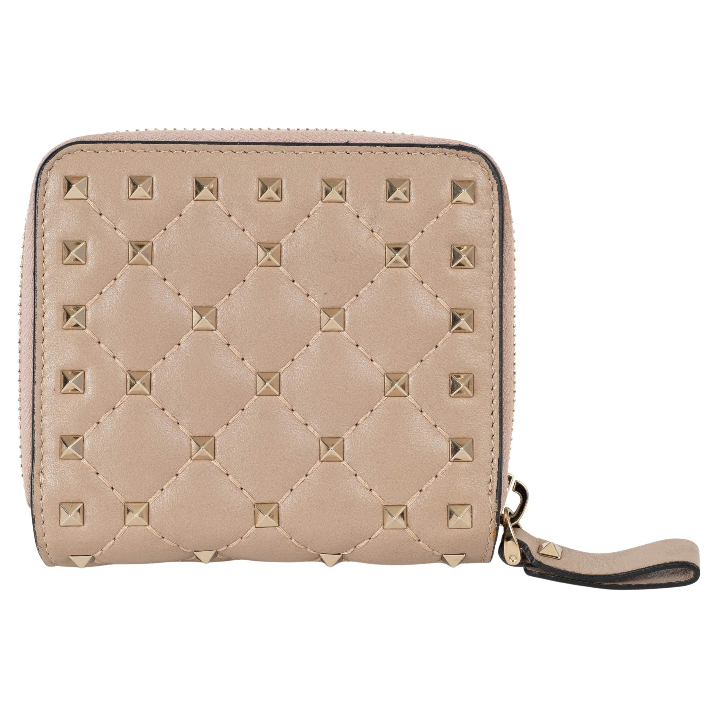 Valentino Portafoglio ROCKSTUD SPIKE COMPACT in pelle nuda Poudre