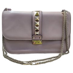 Used Valentino Poudre Rockstud Glam Medium Lock Shoulder Bag