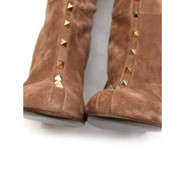 Valentino Poudre Suede Rockstud OTK Boots For Sale at 1stDibs