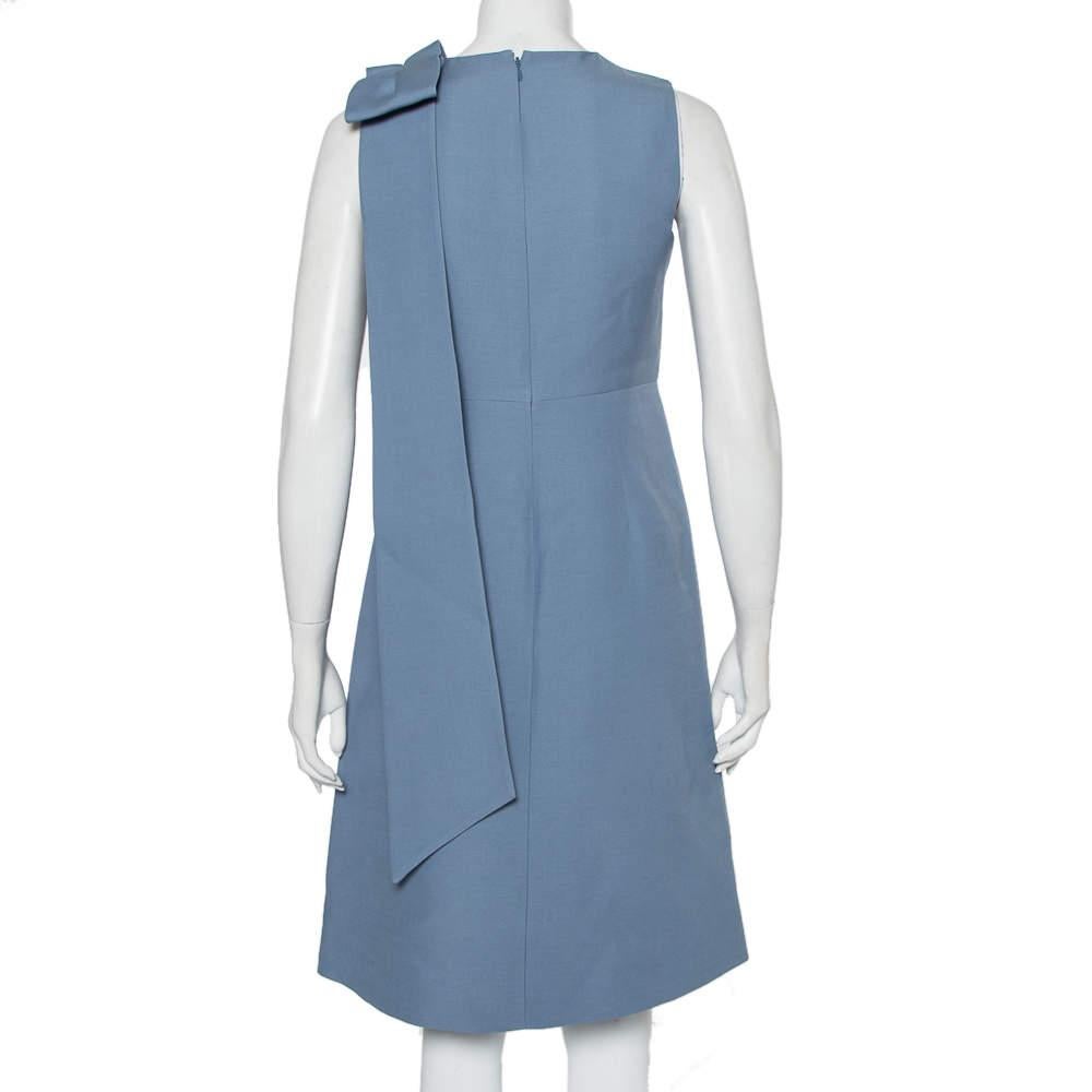 Gray Valentino Powder Blue Wool & Silk Bow Detail Sleeveless Shift Dress S For Sale