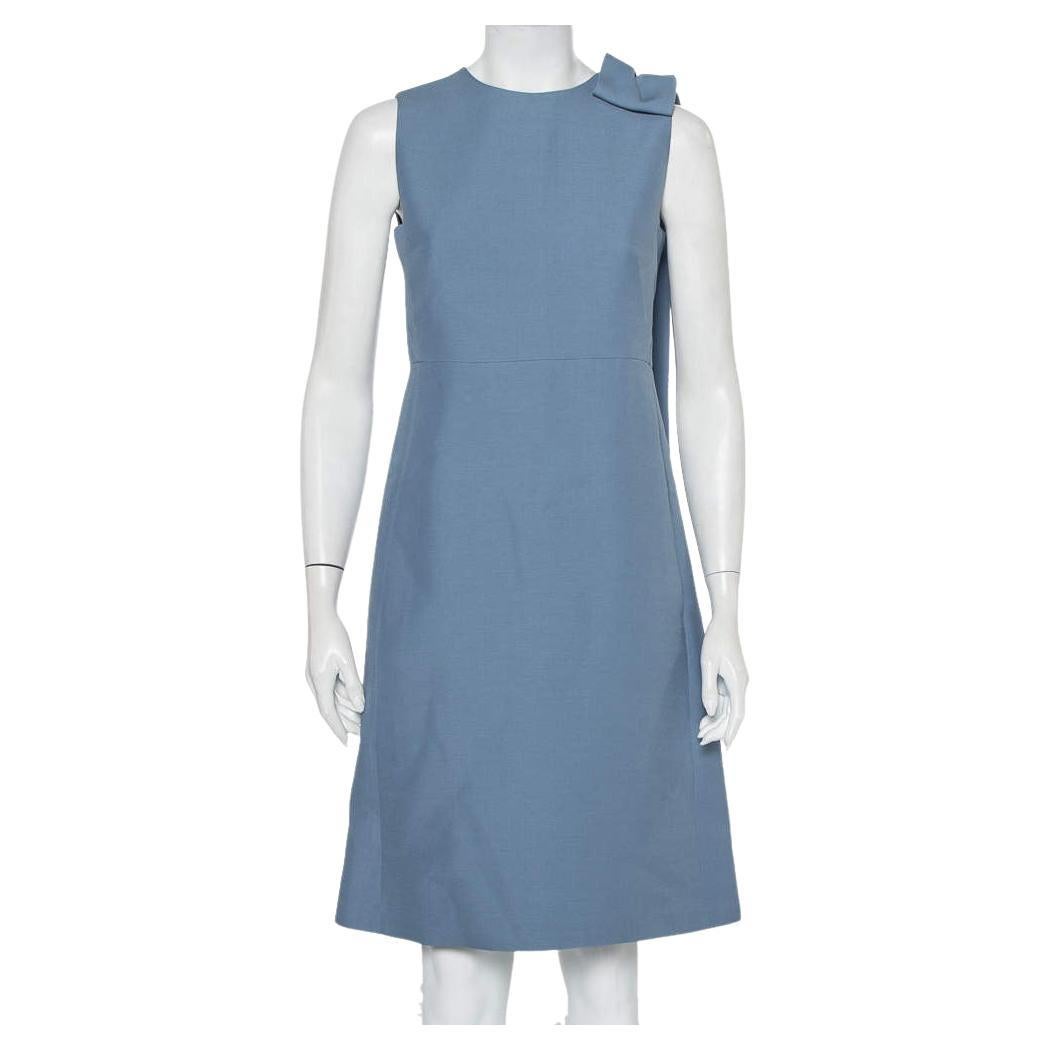 Valentino Powder Blue Wool & Silk Bow Detail Sleeveless Shift Dress S For Sale