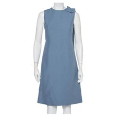 Valentino Powder Blue Wool & Silk Bow Detail Sleeveless Shift Dress S