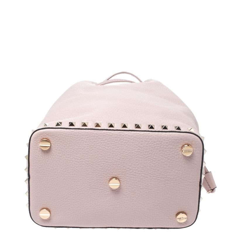Women's Valentino Powder Pink Leather Small Rockstud Bucket Bag