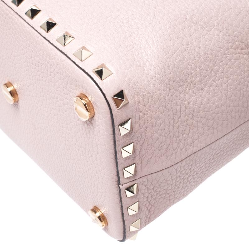 Valentino Powder Pink Leather Small Rockstud Bucket Bag 2