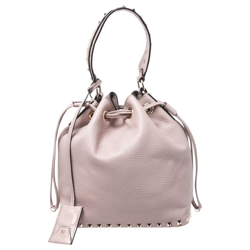 Valentino Powder Pink Leather Small Rockstud Bucket Bag