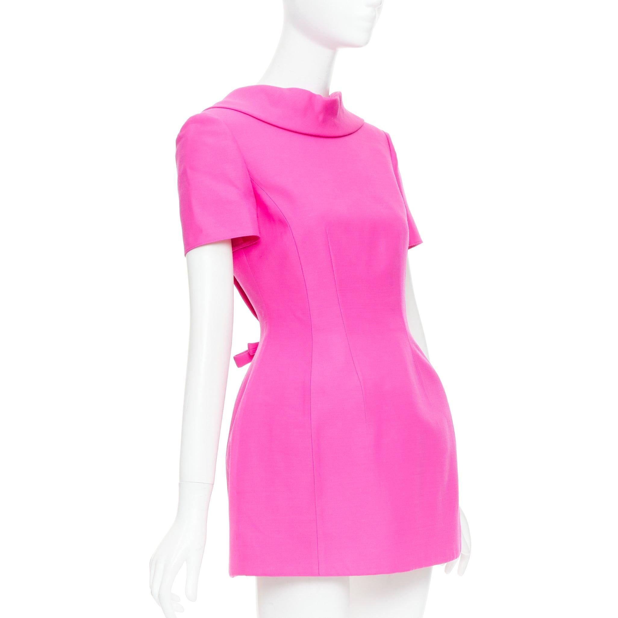VALENTINO PPink 2022 pink virgin wool silk dipped bow back mini dress IT38 XS Rosa en venta