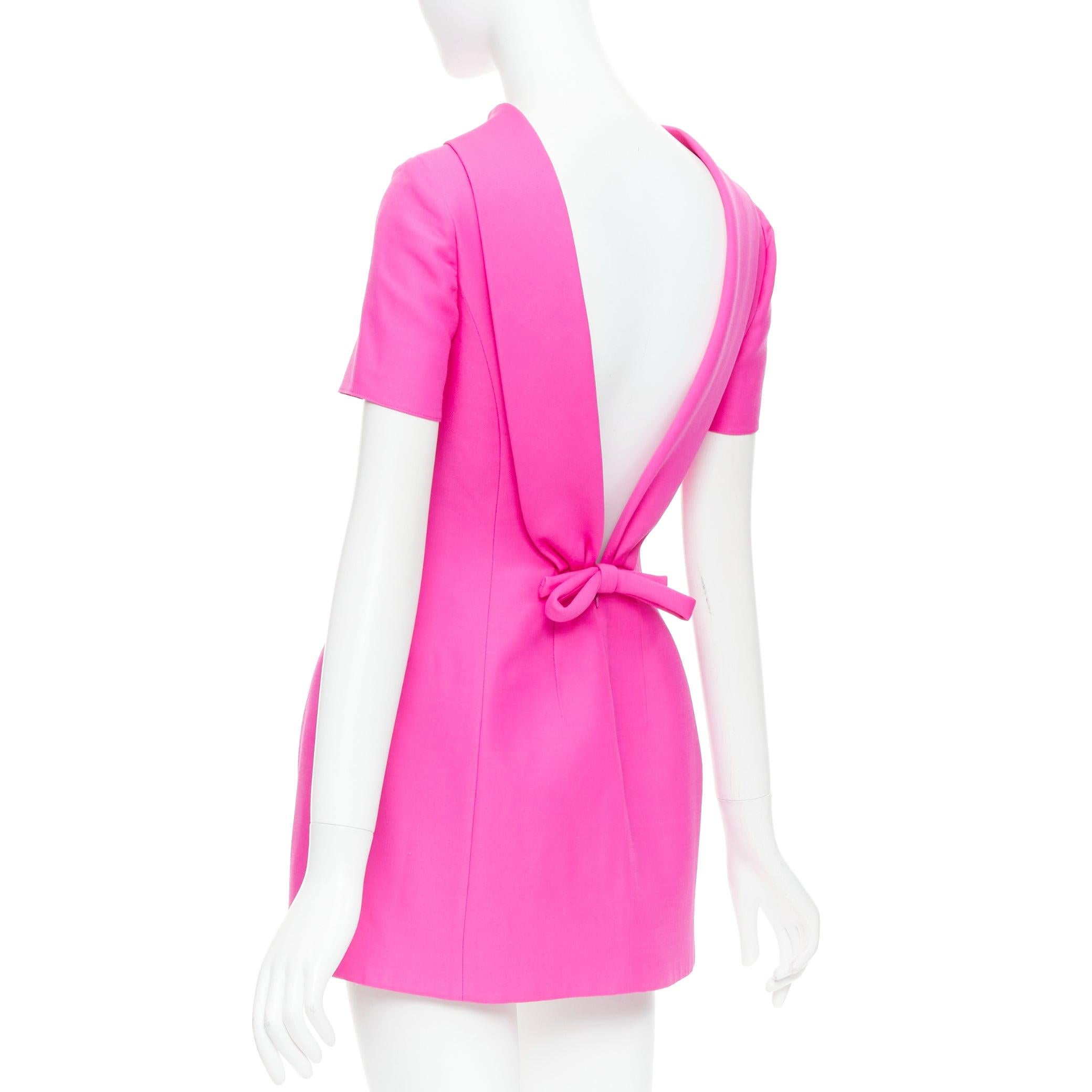 VALENTINO PPink 2022 pink virgin wool silk dipped bow back mini dress IT38 XS en venta 1