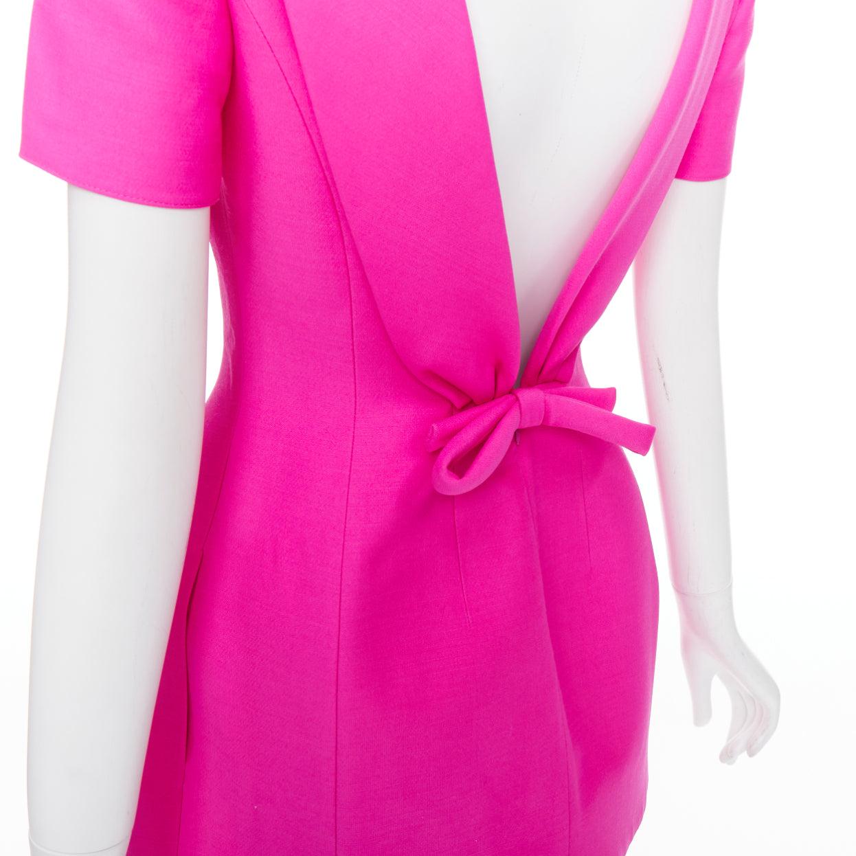VALENTINO PPink 2022 pink virgin wool silk dipped bow back mini dress IT38 XS en venta 2