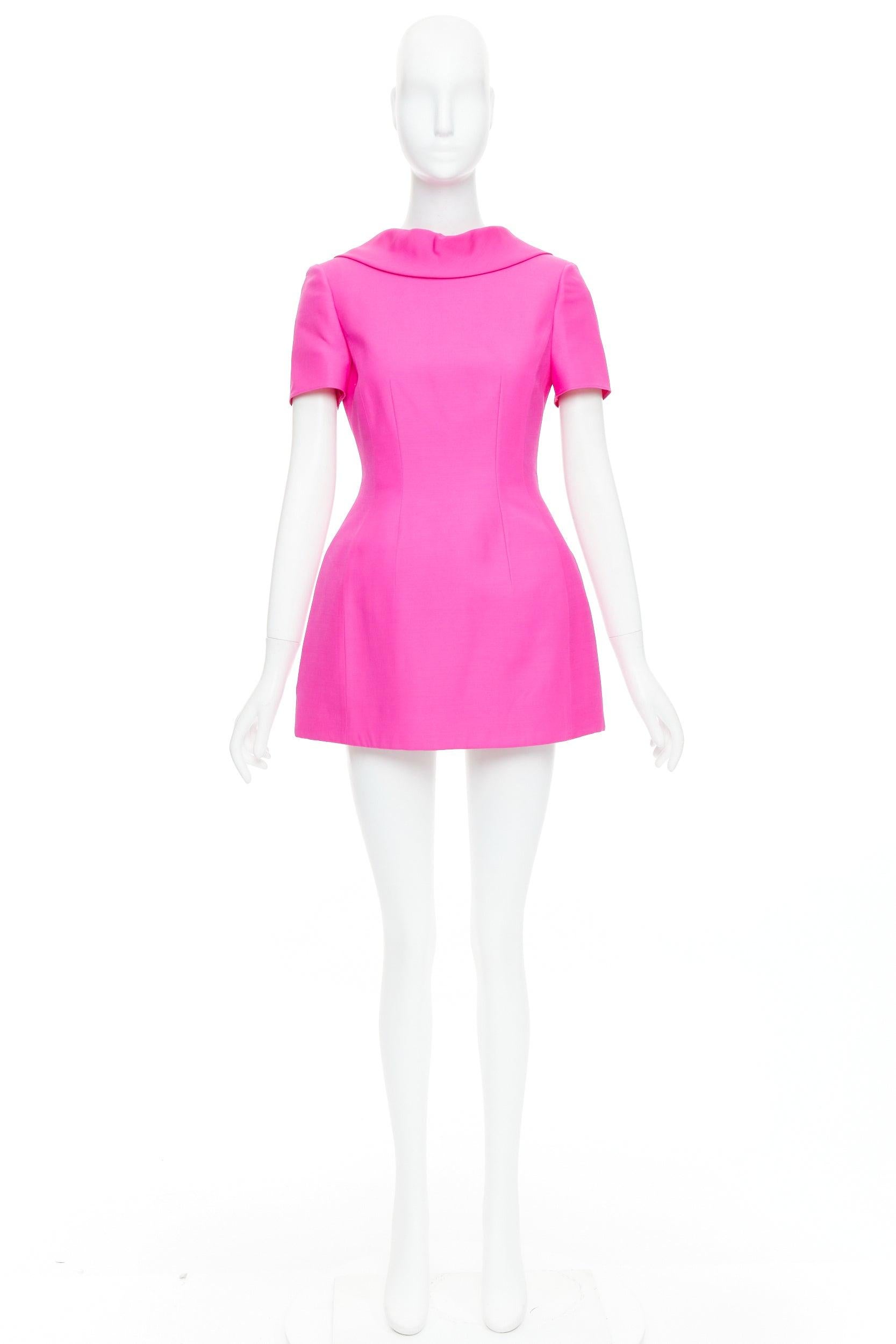 VALENTINO PPink 2022 pink virgin wool silk dipped bow back mini dress IT38 XS en venta 5