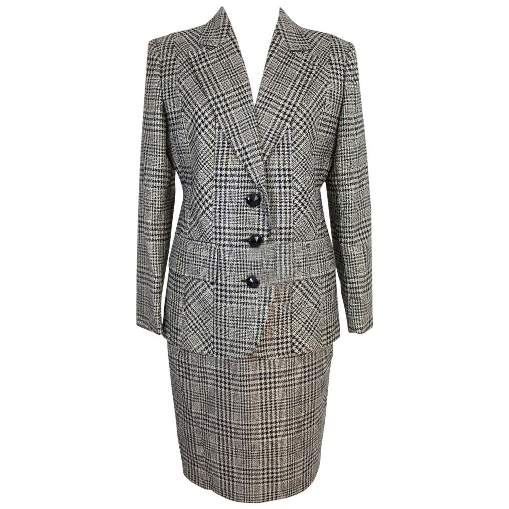 Valentino Prince of Galles Wool Check Dress Gray Skirt Suirt Size 8 Us NWT 1990s