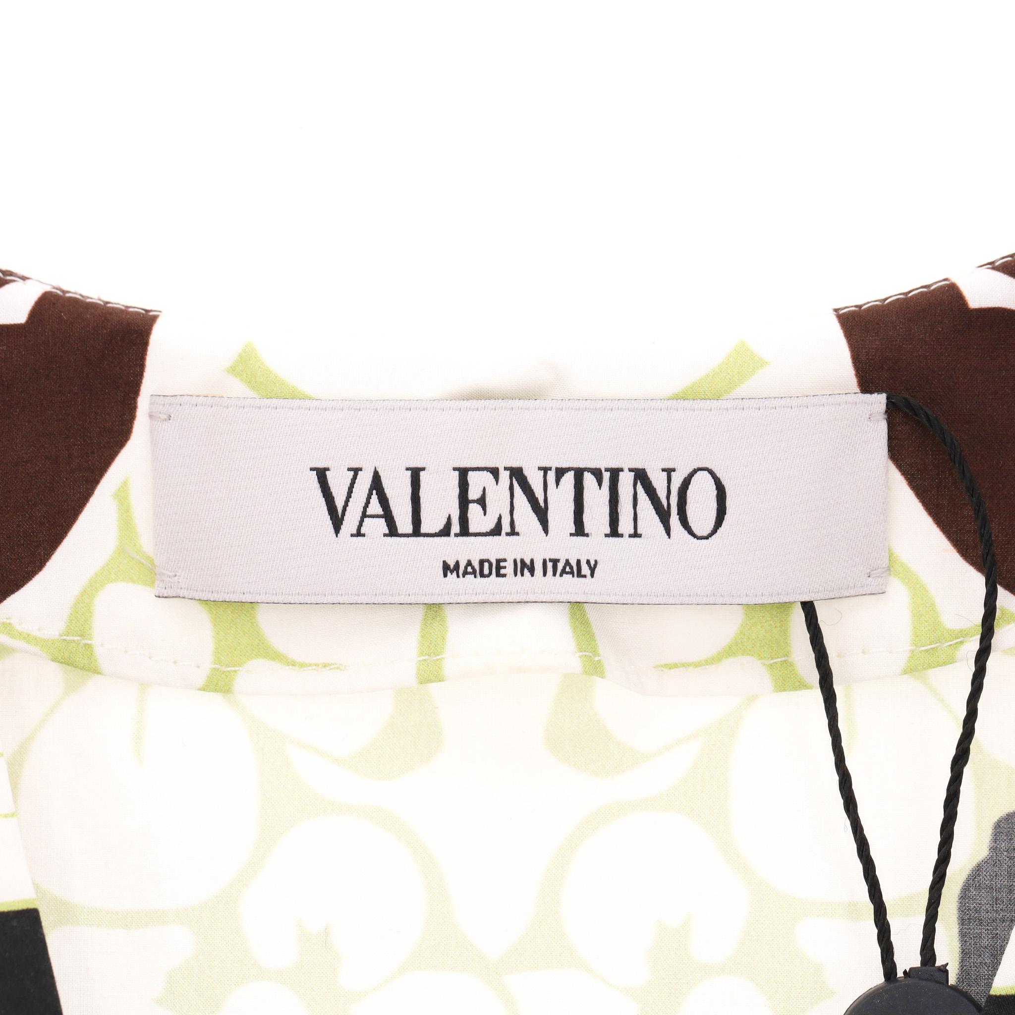 Valentino Printed Cotton Top With Feather Trimmed Sleeves For Sale 1