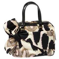 Valentino Printed Nylon and Leather Bow Boston Bag