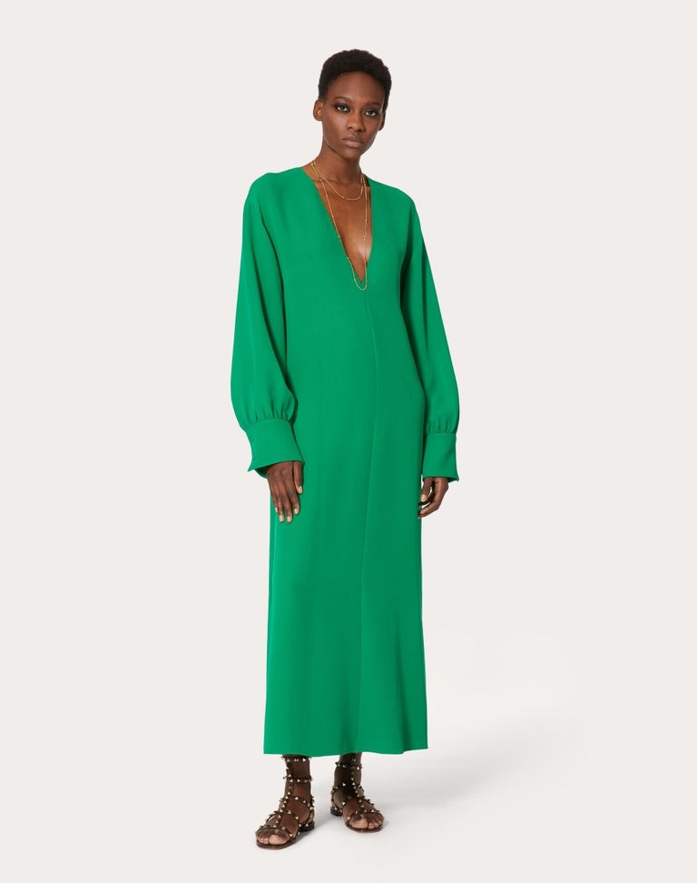 VALENTINO Pure green silk 2022 CADY KAFTAN MAXI Dress S For Sale at 1stDibs