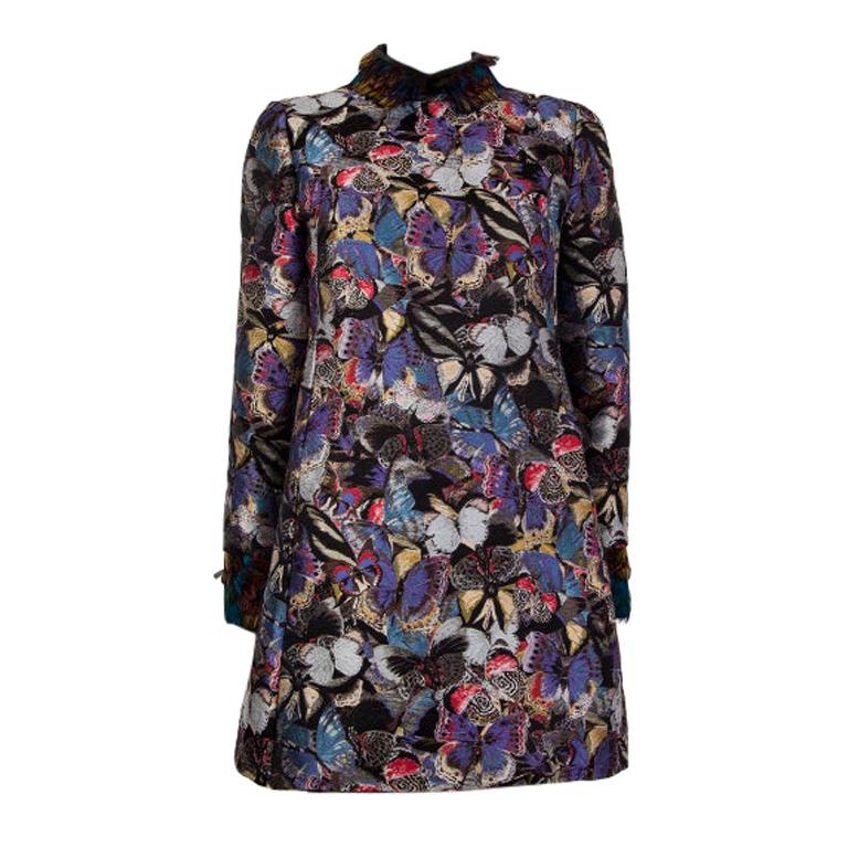 VALENTINO purple BUTTERFLY EMBROIDERED Long Sleeve FEATHER NECK Dress ...