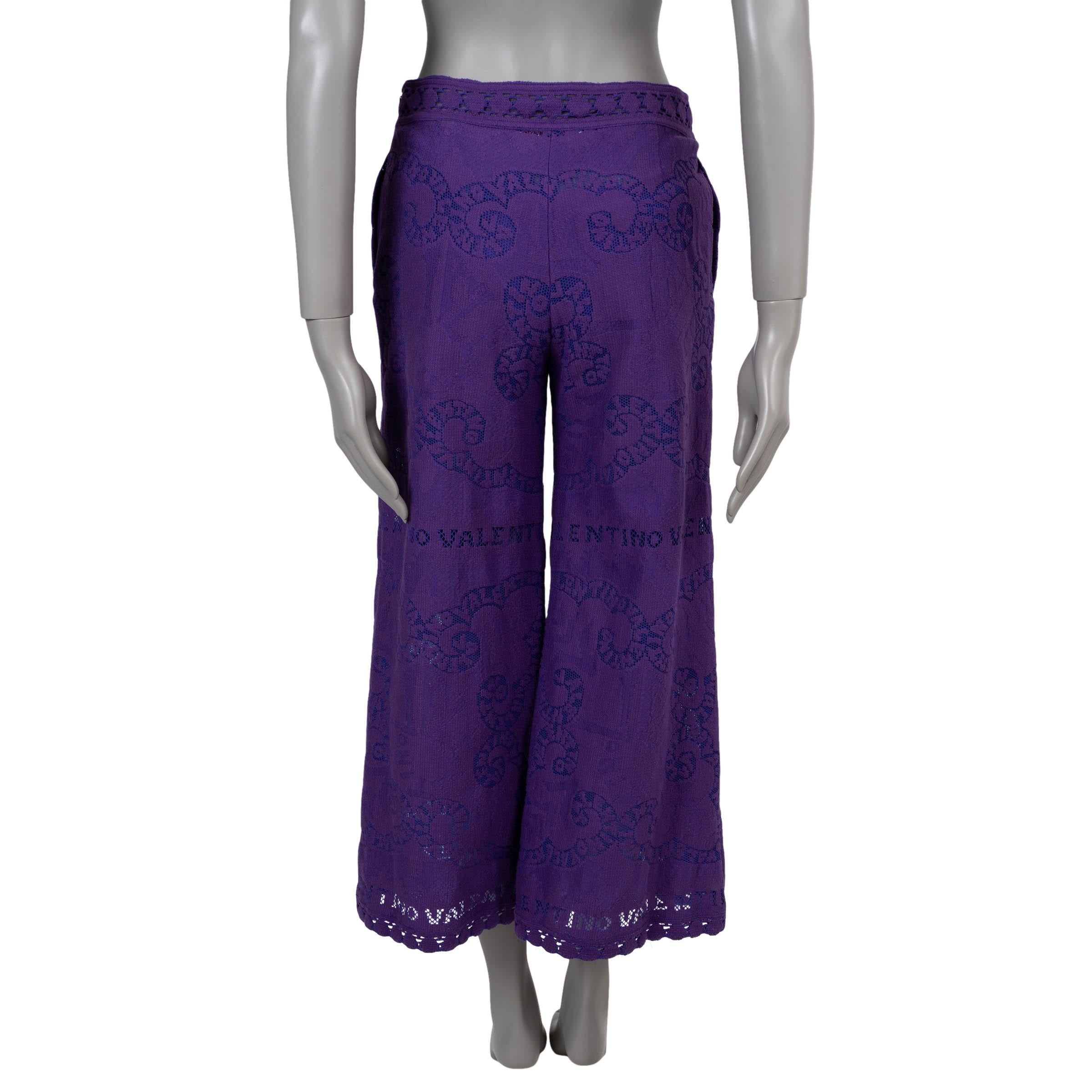 Purple VALENTINO purple cotton 2023 EMBROIDERED WIDE CULOTTES Pants XS For Sale
