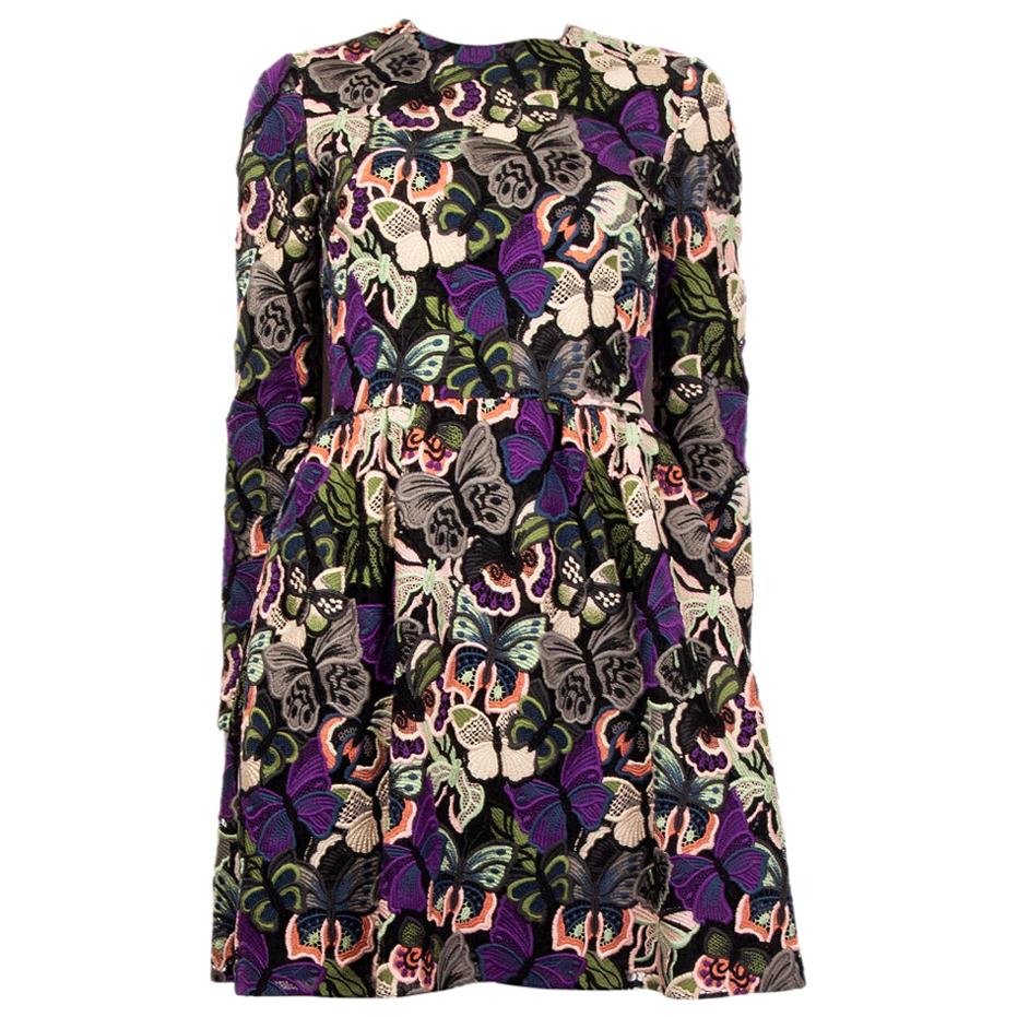 VALENTINO purple cotton BUTTERFLY EMBROIDERED Long Sleeve Dress 40